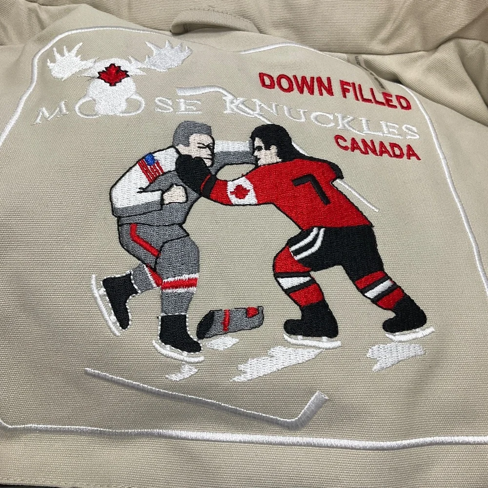 MOOSE KNUCKLES BEIGE SHEARLING TRIMMED DOWN PUFFER PARKA COAT - Picture 5 of 6